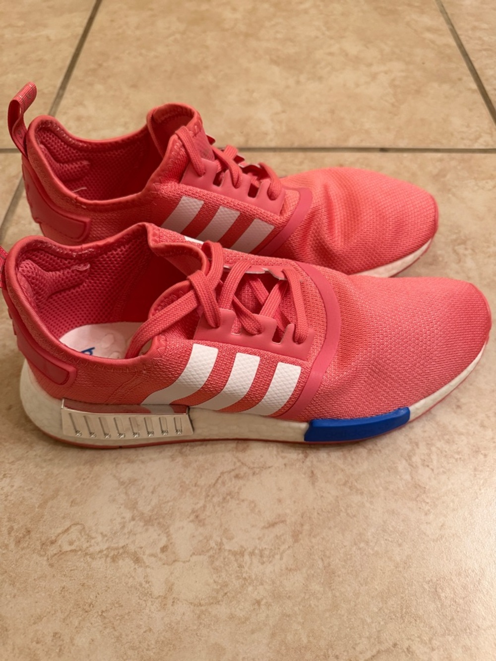adidas Kids Coral Pink Sneakers with White Stripes